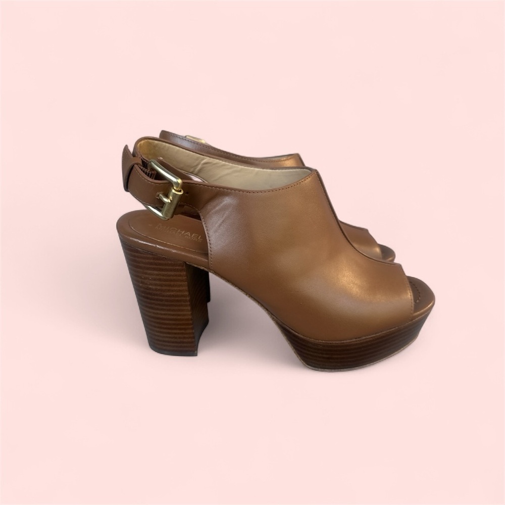 Michael Kor Elegant Brown Leather Slingback Heels EUC